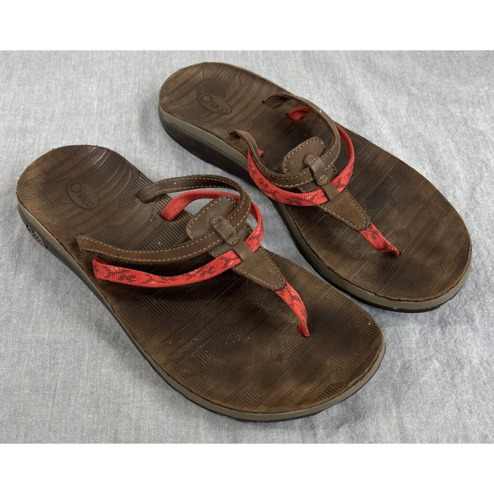 Chaco Sway Ecotread Women's Size 7 Floral Red/Brown Thong Flip Flops Outdoors FS